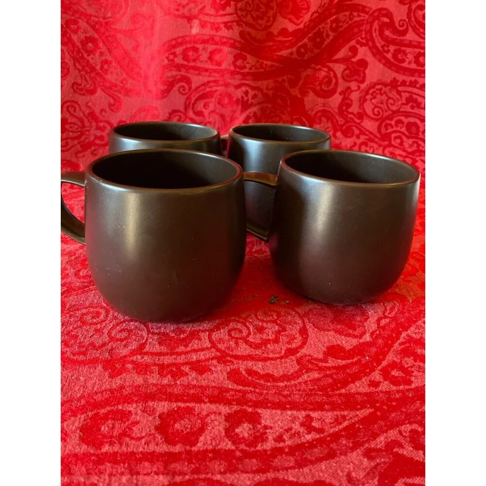 Crate and Barrel set of 4 brown mid century modern style Camden mugs